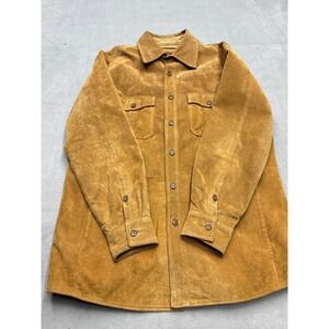 Paul Fredrick Genuine Leather Suede Jacket Mens Medium Tan Button Front Casual